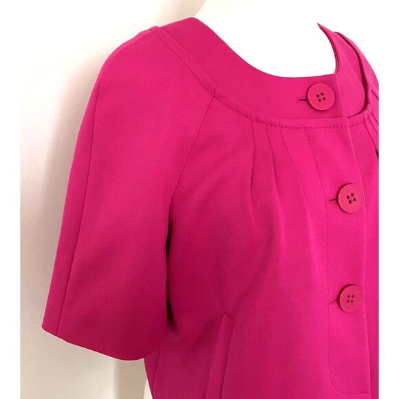 Ann Taylor Loft Fuchsia Cropped Blazer Lined Button Front Pleated Design Sz 6 - Picture 4 of 8